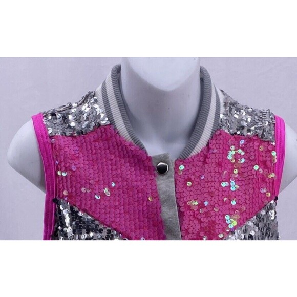 Weissman Dance Vest Girls Large Pink Silver Sequins Hip Hop Athletic Bling - Picture 3 of 5